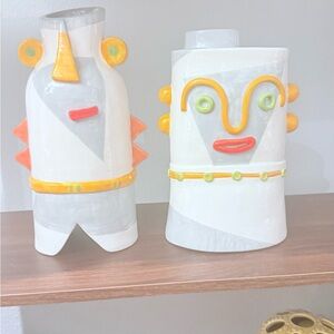 hand-painted ceramic abstract face vase eclectic or bohemian art styles
